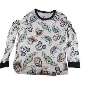 Disney 100 Sketch Characters Mickey Stitch Baby Yoda Long Sleeve Pajama‎ Large